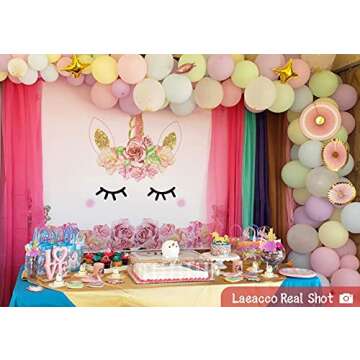 Laeacco 5x3ft Unicorn Birthday Party Backdrop Pink Unicorn Theme Photography Background Unicorn Part...