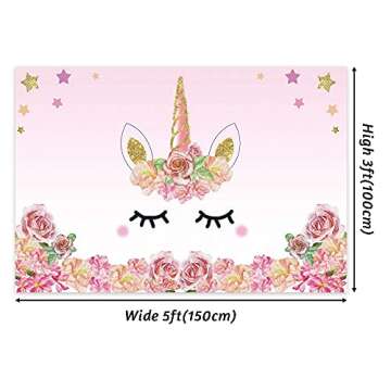 Laeacco 5x3ft Unicorn Birthday Party Backdrop Pink Unicorn Theme Photography Background Unicorn Party Supplies Backdrop Watercolor Rose Flowers Sweet Girls Baby Shower Birthday Banner Cake Table Decor