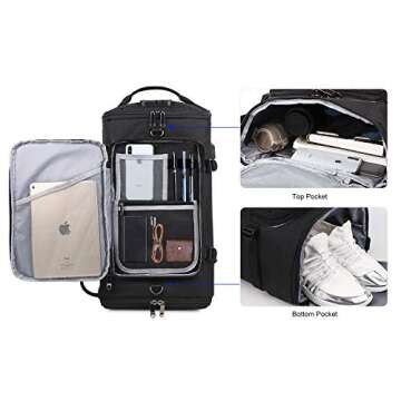 Travel Duffel Backpack with Shoe Compartment and USB Port
