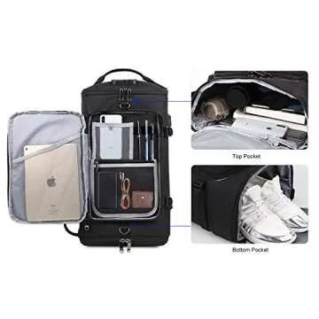 Travel Duffel Backpack with Shoe Compartment and USB Port