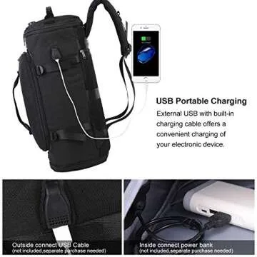 Travel Duffel Backpack with Shoe Compartment and USB Port