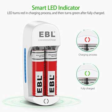 EBL Universal Battery Charger Speedy Smart Lithium Charger for 3.7V Rechargeable Batteries Li-ion IMR 10440 14500 16340 18650 RCR123A Batteries