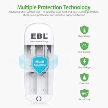 EBL Universal Battery Charger Speedy Smart Lithium Charger for 3.7V Rechargeable Batteries Li-ion IMR 10440 14500 16340 18650 RCR123A Batteries