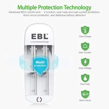 EBL Universal Battery Charger Speedy Smart Lithium Charger for 3.7V Rechargeable Batteries Li-ion IMR 10440 14500 16340 18650 RCR123A Batteries