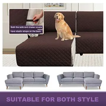 MeilleMaison L Shaped Sofa Cover for Dogs, 2-Piece Sectional Couch Plus Chaise Lounge with Straps, Reversible Water Resistant Furniture Protector Home Décor(Extra Large, Chocolate) (LKL2PDLC3)