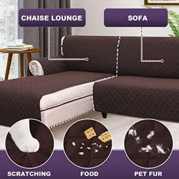 MeilleMaison L Shaped Sofa Cover for Dogs, 2-Piece Sectional Couch Plus Chaise Lounge with Straps, Reversible Water Resistant Furniture Protector Home Décor(Extra Large, Chocolate) (LKL2PDLC3)