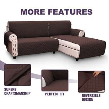 MeilleMaison L Shaped Sofa Cover for Dogs, 2-Piece Sectional Couch Plus Chaise Lounge with Straps, Reversible Water Resistant Furniture Protector Home Décor(Extra Large, Chocolate) (LKL2PDLC3)
