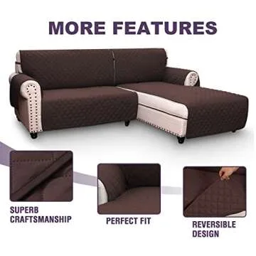 MeilleMaison L Shaped Sofa Cover for Dogs, 2-Piece Sectional Couch Plus Chaise Lounge with Straps, Reversible Water Resistant Furniture Protector Home Décor(Extra Large, Chocolate) (LKL2PDLC3)
