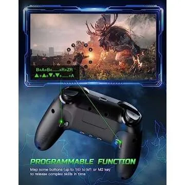 Switch Controller Compatible with Switch/Switch Lite/Switch OLED/Windows/iOS/Android, RGB Lightning Programmable 1000mAh Wireless Switch Pro Controller with One Key Pairing Wake Up Turbo Vibration