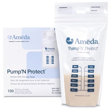 Ameda Pump'N Protect Breastmilk Storage Bag 6oz | 100 Count | Leak-Proof & BPA Free Breastfeeding Es...
