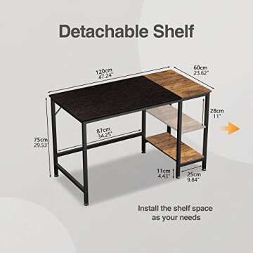 JOISCOPE Home Office Computer Desk,Small Study Writing Desk with Wooden Storage Shelf,2-Tier Industrial Morden Laptop Table with Splice Board,48 inches(Black Oak Finish)