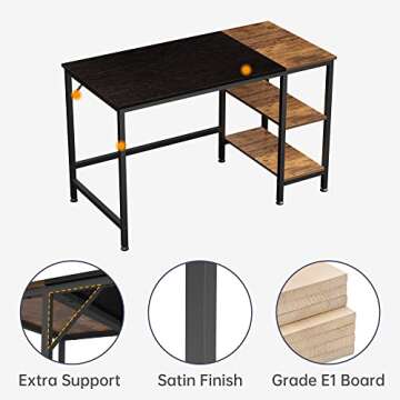 JOISCOPE Home Office Computer Desk,Small Study Writing Desk with Wooden Storage Shelf,2-Tier Industrial Morden Laptop Table with Splice Board,48 inches(Black Oak Finish)