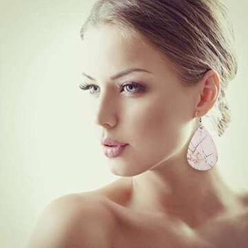 Marble Earrings Lightweight Faux Leather Teardrop Earrings 8 Pair Leather Earrings for Women/Girls/Birthday/Anniversary/Mother's Day/Valentine's Day