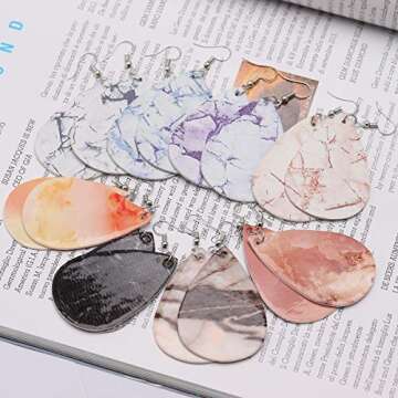 Marble Earrings Lightweight Faux Leather Teardrop Earrings 8 Pair Leather Earrings for Women/Girls/Birthday/Anniversary/Mother's Day/Valentine's Day