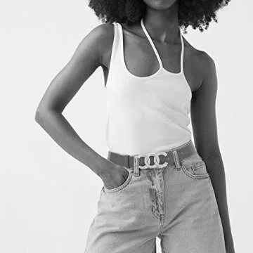 Pettata Women Belt for Jeans Dress Cinch Waist Belt for Ladies Beige Faux Leather Belt with Gold Buckle