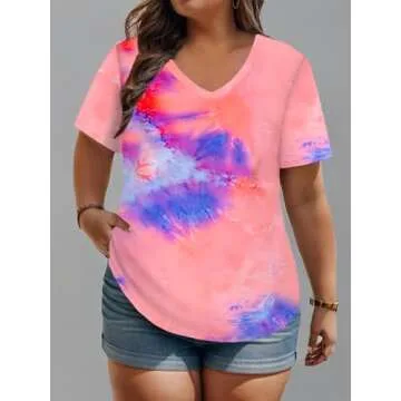 Plus Size Shirts for Women 4X Summer Tops Tie Dye Cute Blouses 28W ZE