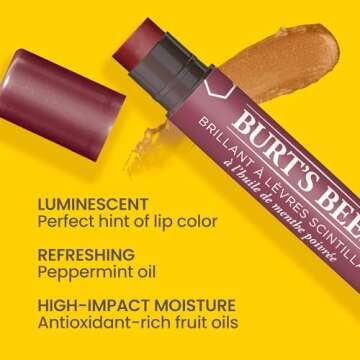 Burt's Bees Lip Balm, Moisturizing Lip Shimmer for Women, for All Day Hydration, with Vitamin E & Co...