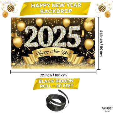 KatchOn XtraLarge Happy New Year Banner - 72x44 Inch NYE Decoration 2025