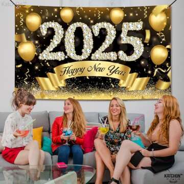 KatchOn 72x44 Inch Happy New Year Banner for 2025