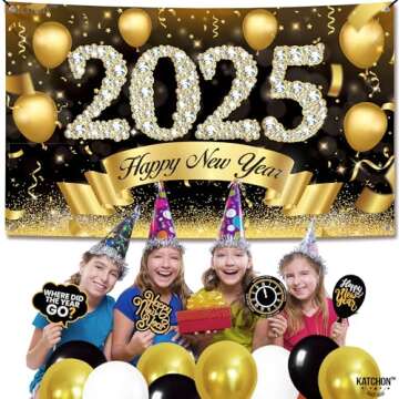 KatchOn 72x44 Inch Happy New Year Banner for 2025