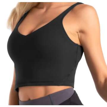 Wjustforu Women's Tank Top Padded Sports Bra Running Workout Yoga Crop Top (Medium, Black)