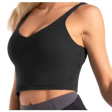 Wjustforu Women's Tank Top Padded Sports Bra Running Workout Yoga Crop Top (Medium, Black)