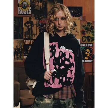 Aelfric Eden Mens Oversized Graphic Hoodies Abstraction Print Washed Hoodie Sweatshirt Unisex Hooded Pullover Tops Black