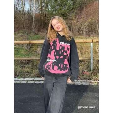 Aelfric Eden Mens Oversized Graphic Hoodies Abstraction Print Washed Hoodie Sweatshirt Unisex Hooded Pullover Tops Black