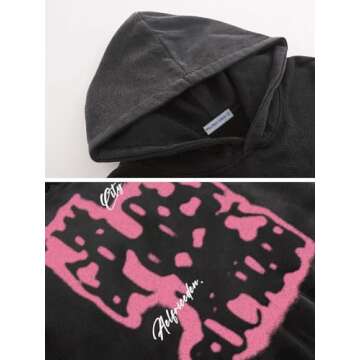 Aelfric Eden Mens Oversized Graphic Hoodies Abstraction Print Washed Hoodie Sweatshirt Unisex Hooded Pullover Tops Black