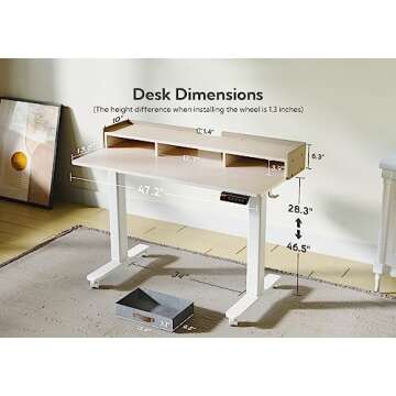 Claiks Standing Desk with Drawers, Stand Up Electric Standing Desk Adjustable Height, Sit Stand Desk with Storage Shelf and Splice Board, 48 Inch, Natural