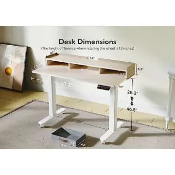 Claiks Standing Desk with Drawers, Stand Up Electric Standing Desk Adjustable Height, Sit Stand Desk with Storage Shelf and Splice Board, 48 Inch, Natural