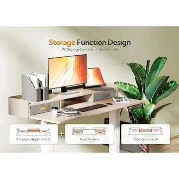 Claiks Standing Desk with Drawers, Stand Up Electric Standing Desk Adjustable Height, Sit Stand Desk with Storage Shelf and Splice Board, 48 Inch, Natural