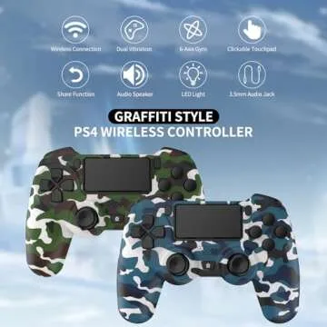 YsoKK PS4 Controller 2 Pack Wireless for Playstation 4/Slim/Pro with 1000mah Battery/Dual Vibration/Audio Jack/6-axis Motion Sensor(Camouflage Green and Camouflage Blue)