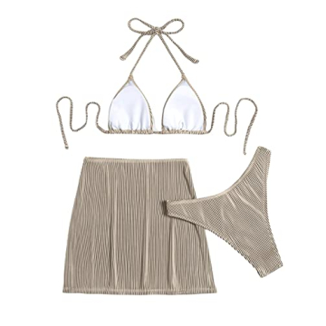 Stylish SweatyRocks 3 Piece Zebra Striped Bikini Set for Women