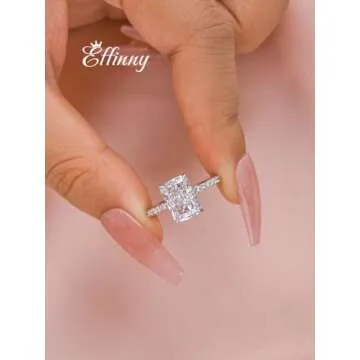 Effinny 3.5 Carat Radiant Cut Engagement Ring,Simulated Diamond White Sapphire Promise Ring for Women in 925 Sterling Silver(Size:4)