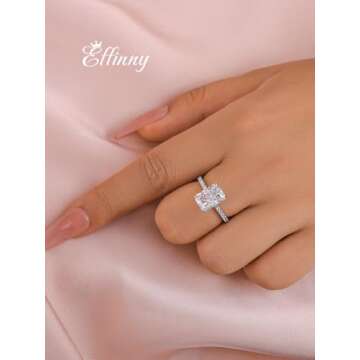 Effinny 3.5 Carat Radiant Cut Engagement Ring,Simulated Diamond White Sapphire Promise Ring for Women in 925 Sterling Silver(Size:4)
