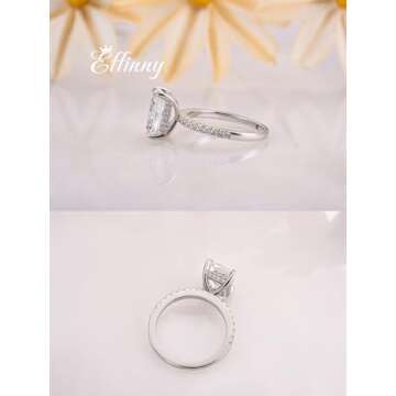 Effinny 3.5 Carat Radiant Cut Engagement Ring,Simulated Diamond White Sapphire Promise Ring for Women in 925 Sterling Silver(Size:4)