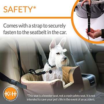 K&H Pet Products Hanging Bucket Booster Pet Seat, Elevated Dog Booster Car Seat, Car Window View for Petite and Toy Breeds, Tan 16 X 14.5 Inches