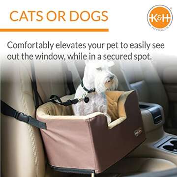 K&H Pet Products Hanging Bucket Booster Pet Seat, Elevated Dog Booster Car Seat, Car Window View for Petite and Toy Breeds, Tan 16 X 14.5 Inches