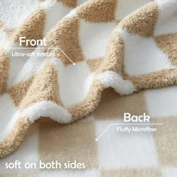 NEWCOSPLAY Knitted Brown White Checkered Blanket Super Soft Plush Throw for Couch Fuzzy Fluffy Microfiber Lightweight Blanket for Bed Sofa All Season Use (Brown White, Throw(50"x60"))