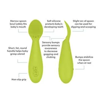 ezpz Tiny Collection Set (Lime) - 100% Silicone Cup, Spoon & Bowl with Built-in Placemat for First Foods + Baby Led Weaning + Purees - Designed by a Pediatric Feeding Specialist - 6 Months+