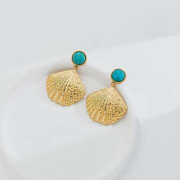 INNERDIVA Gold Shell Dangle Earrings for Women