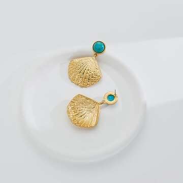 INNERDIVA Gold Shell Dangle Earrings for Women
