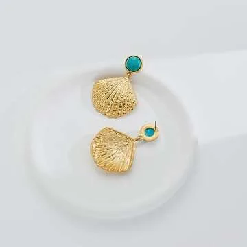 INNERDIVA Gold Shell Dangle Earrings for Women