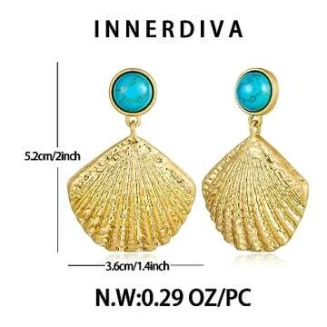 INNERDIVA Gold Shell Dangle Earrings for Women