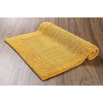 Savi Home Bath Mat Rug 17x24 Honey Mustard, 100% Pure Cotton, Super Soft White, Plush & Absorbent, Hand Tufted Heavy Weight Construction, Full Reversible Step Out Rugs