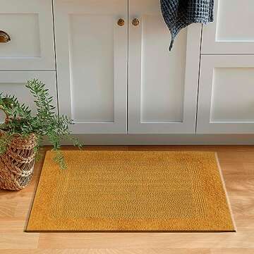 Savi Home Bath Mat Rug 17x24 Honey Mustard, 100% Pure Cotton, Super Soft White, Plush & Absorbent, Hand Tufted Heavy Weight Construction, Full Reversible Step Out Rugs