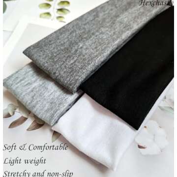 Hexchasty Women's Headbands for Yoga and Running - Soft, Stretchy, Cotton Fabric Headbands - Cute Hair Bands for Women in White, Black - Sweat Headbands for Sports