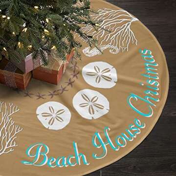 NGFF Beach Coral Cute Santa and Snowman Dolls Design Christmas Tree Skirt Gorgeous Xmas Tree Decorat...