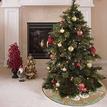 NGFF Beach Coral Cute Santa and Snowman Dolls Design Christmas Tree Skirt Gorgeous Xmas Tree Decoration Skirt